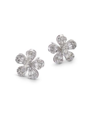 14K White Gold Diamond Flower Stud Earrings, 0.55 tcw
