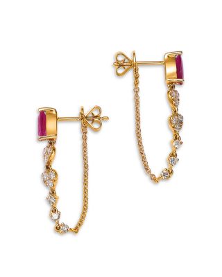 14K Yellow Gold Ruby & Diamond Drop Earrings
