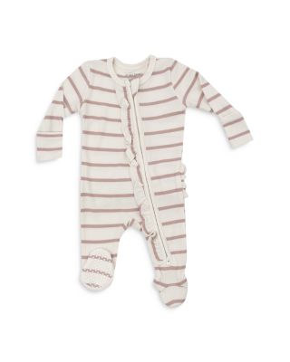 Angel Dear - Girls' Misty Rose Striped Ruffled Footie One Piece - Baby