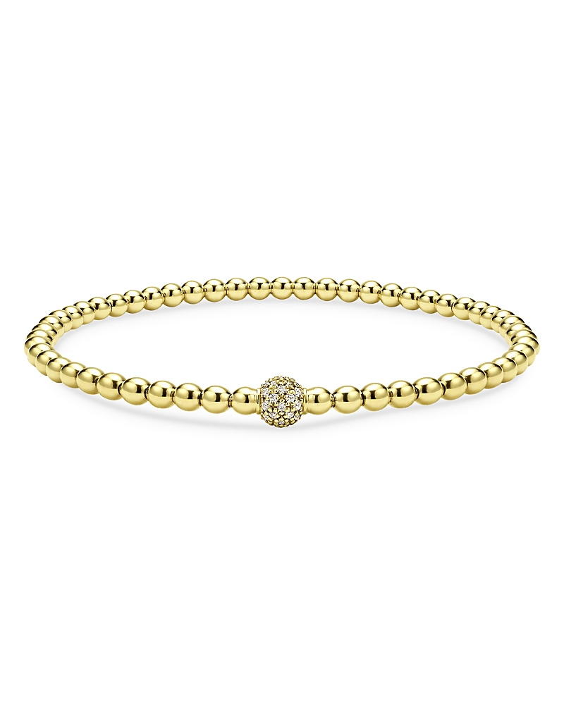 Lagos 18k Yellow Gold Caviar Diamond Pave Ball Stretch Bracelet In Gold