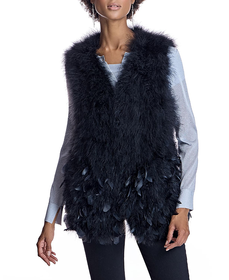 Maximilian Women's Long Feather Vest In Black