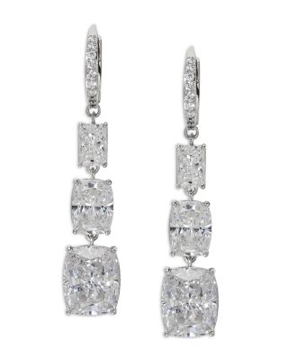 Nadri Cubic Zirconia Graduated Triple Drop Earrings in Rhodium Plated