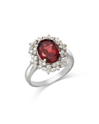 Bloomingdale's Fine Collection Garnet & Diamond Flower Halo Ring in 14K White Gold - Exclusive