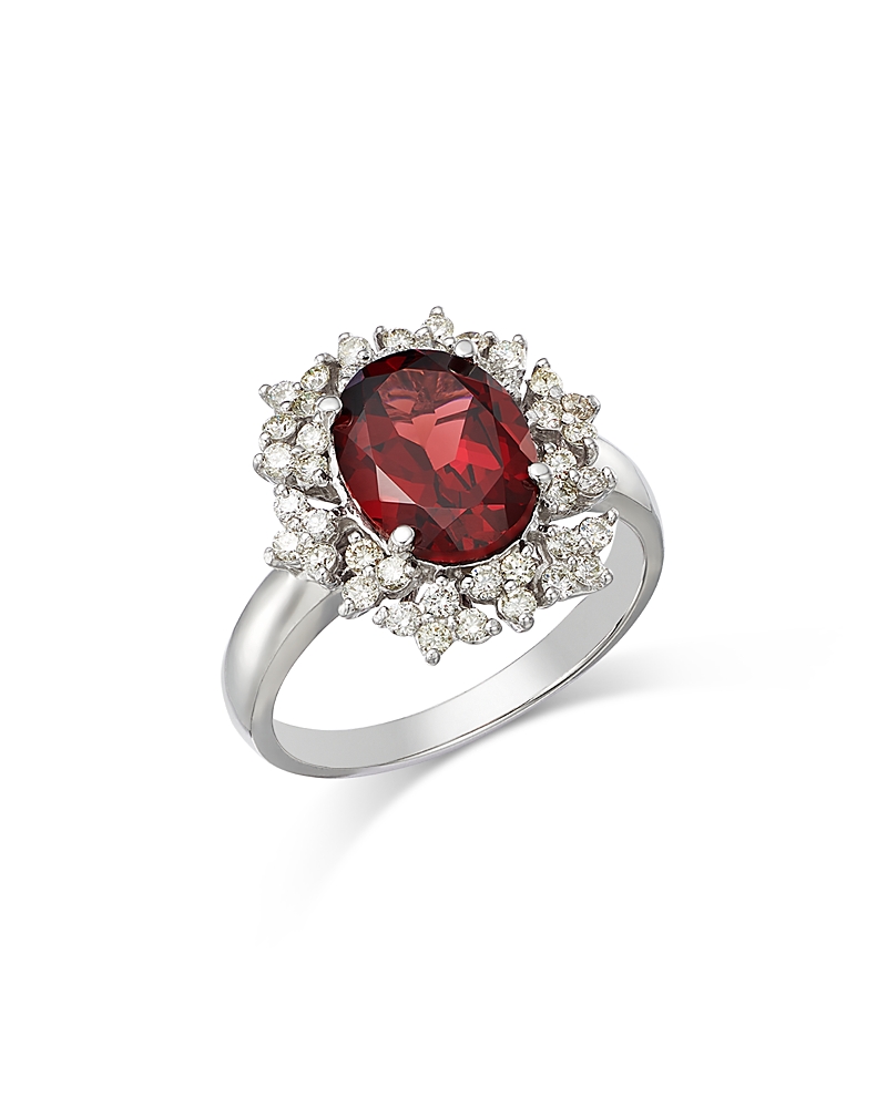 Bloomingdale's Fine Collection Garnet & Diamond Flower Halo Ring in 14K White Gold