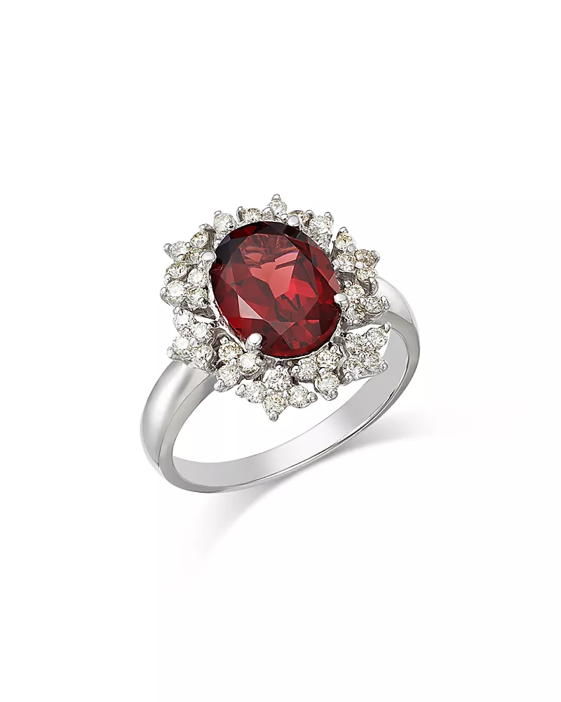 Bloomingdale's Fine Collection Garnet & Diamond Flower Halo Ring in 14K White Gold