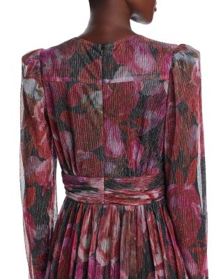 Floral Crinkle Metallic Long Sleeved Maxi Dress - Exclusive