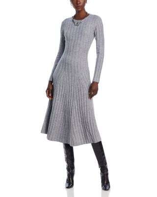 AQUA - Rib Knit Long Sleeve Midi Dress - Exclusive