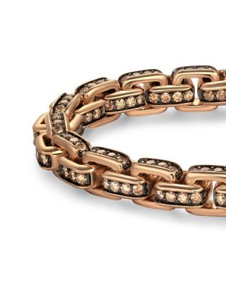 Men's Box Chain Bracelet in 18K Rose Gold with Pav&eacute; Cognac Diamonds