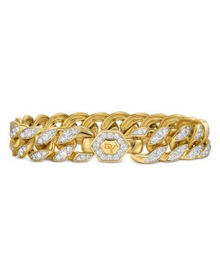 Curb Chain Bracelet in 18K Yellow Gold with Diamonds, 11.5mm