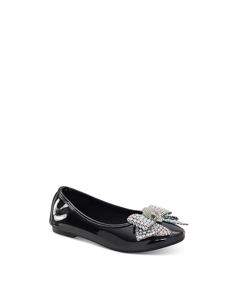 Kurt Geiger Patent Leather Mini Eagle Bow Ballet Flats In Black Patent