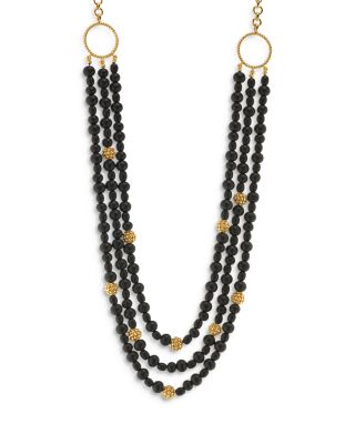 Capucine De Wulf Ebony Beaded Multi Row Statement Necklace in 18K Gold Plated, 18