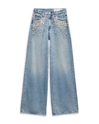 Featherweight Sofie Embellished High Rise Wide Leg Jeans in Mali With Jewel