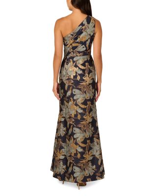 Floral Jacquard One Shoulder Mermaid Gown