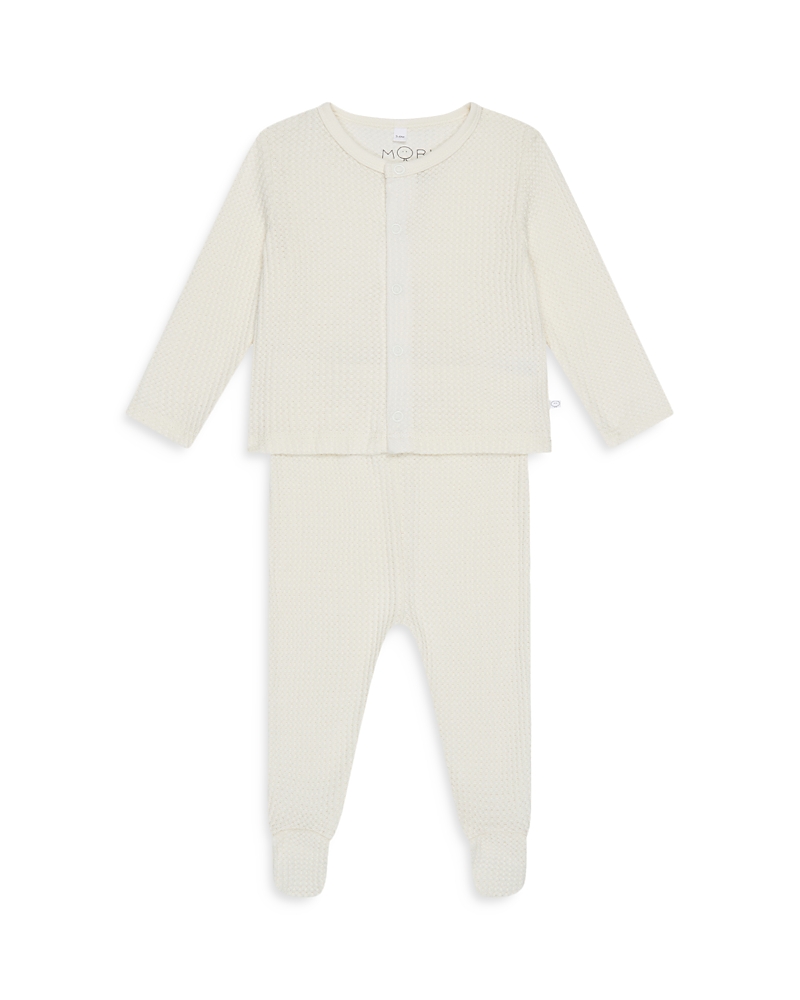 Mori Unisex Waffle Cardigan & Footed Leggings Outfit - Baby In Ecru