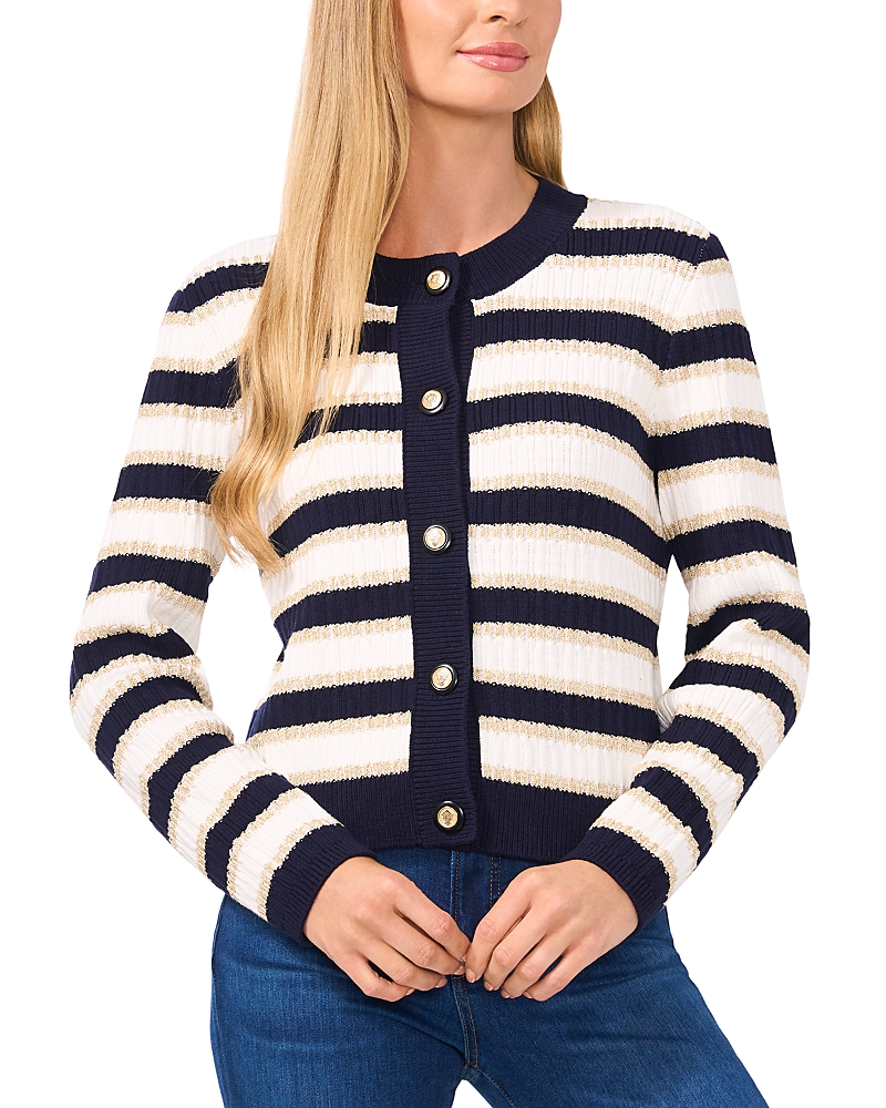 Cece Women's Striped Cardigan In Classic Navy