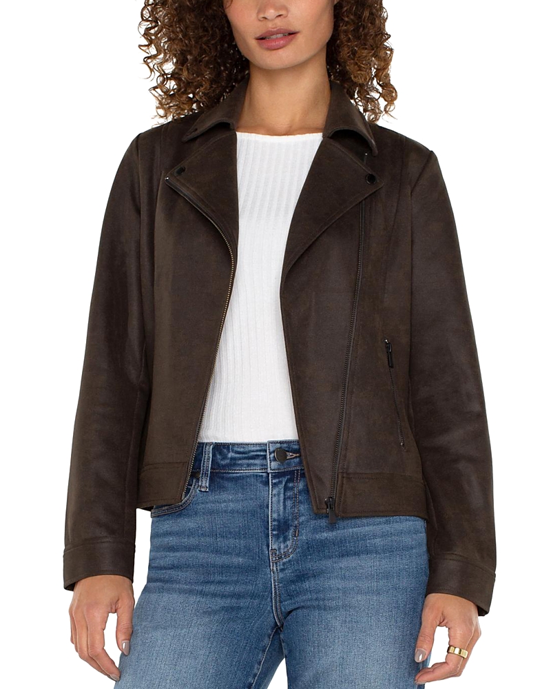 Liverpool Los Angeles Faux Leather Moto Jacket In Black Olive