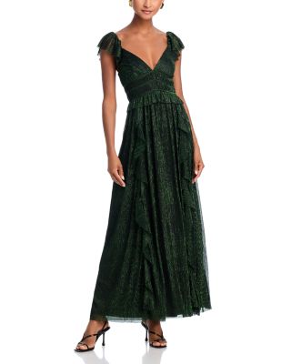 knee length dresses for ladies COCOMELODY A-Line Maxi Ruffle Prom Dress Metallic Formal Dress CS0656, Maroon main image 0