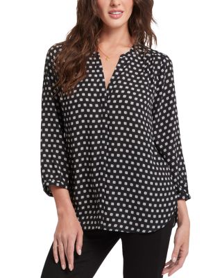 Nydj Three Quarter Sleeve Printed Pintucked Back Blouse