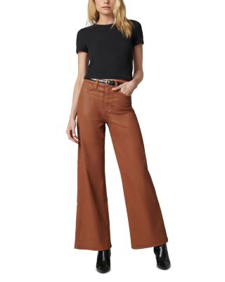 The Mia High Rise Wide Leg Coated Jeans in Leather Brown