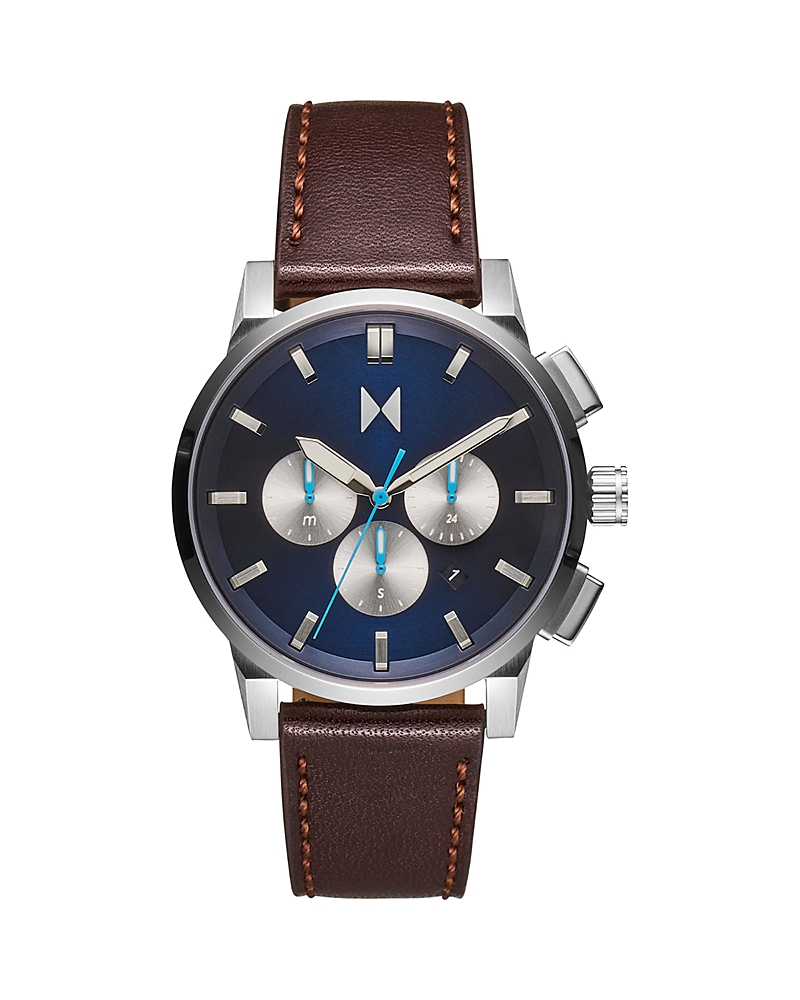 Mvmt Men's Chrono Ii Dark Brown Leather Strap Watch 44mm In Blue/brown