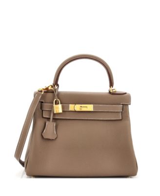 Pre-Owned Hermes Kelly 28 Handbag Grey Togo with Gold Hardware