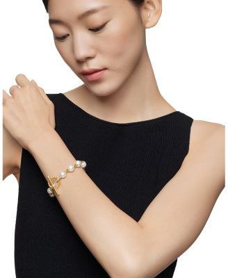 Pearl Linked Bracelet in 18K Yellow Gold with Diamonds