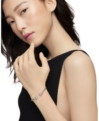 Sterling Silver Starburst Cable Bangle Bracelet with Diamonds