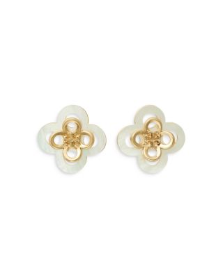 Tory Burch Kira Logo Clover Stud Earrings in 18K Gold Plated