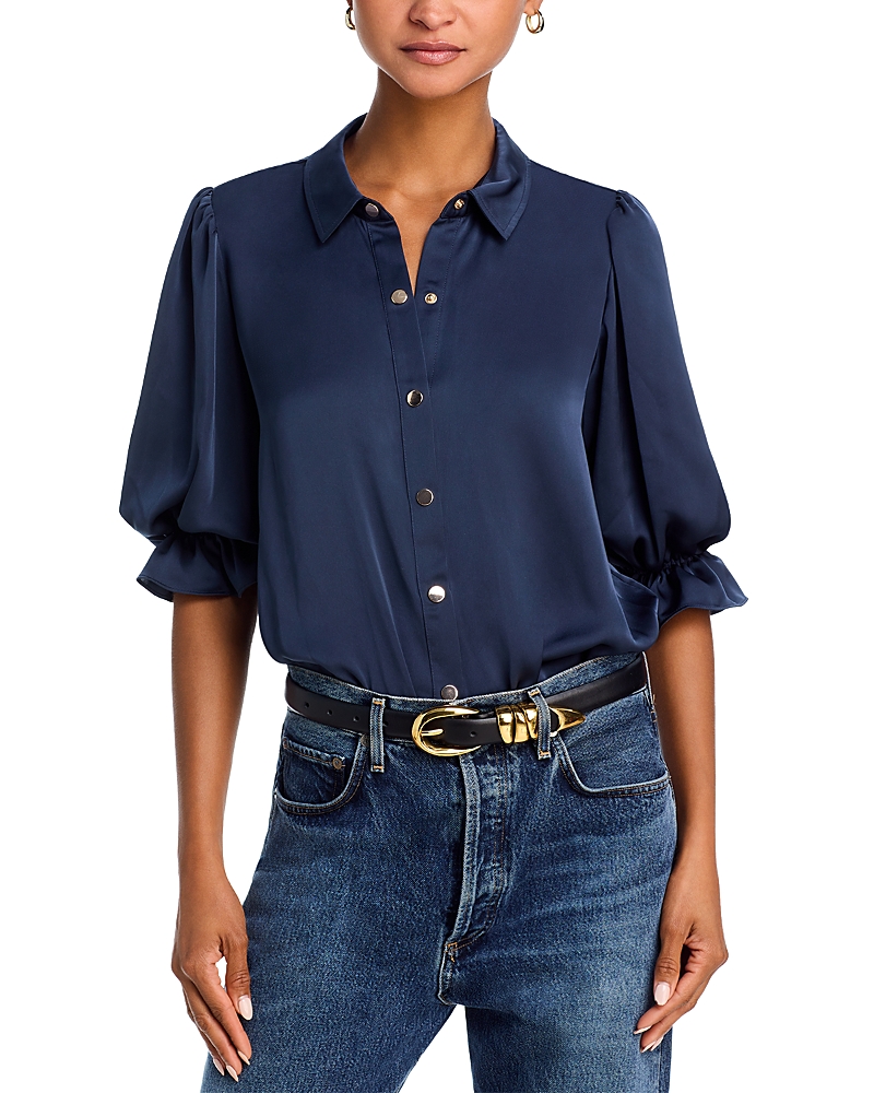 Ramy Brook Dina Matte Satin Bodysuit In Navy Gold