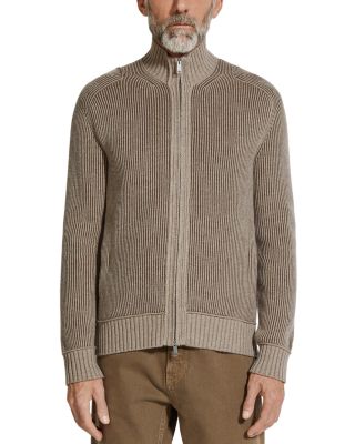Zegna Melange Oasi Ribbed Zip Front Cashmere Cardigan
