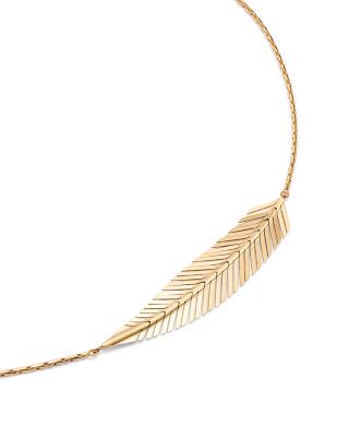 18K Yellow Gold Feather Collar Necklace, 15-18"
