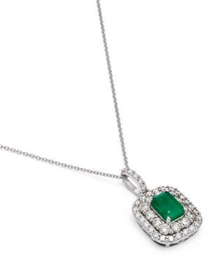 Emerald & Diamond Pendant Necklace in 14K White Gold, 18"