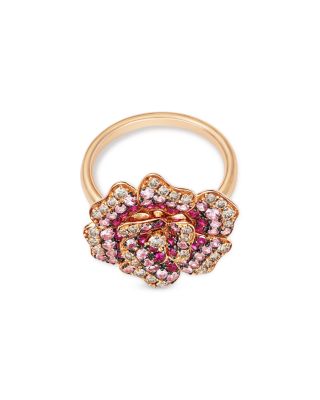 Pink Sapphire & Diamond Rose Flower Ring in 14K Rose Gold