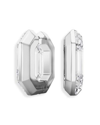 Lucent Crystal Octagon Hoop Earrings in Rhodium Plated