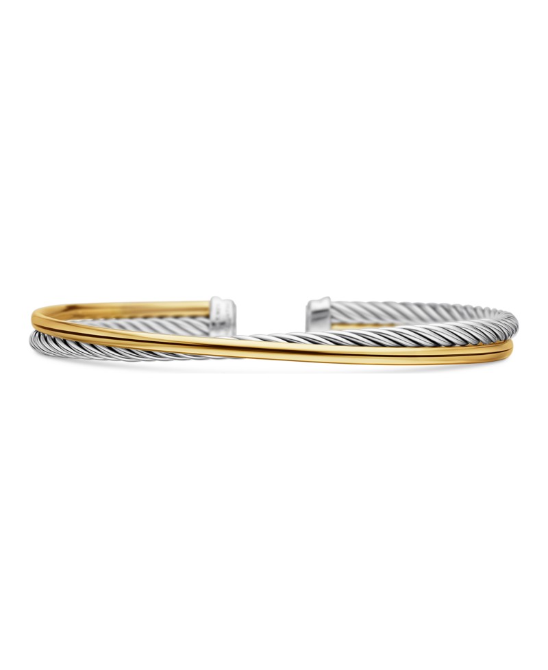 David Yurman Crossover Bracelet in Sterling Silver with 18K Yellow Gold, 3mm in Gold/Silver