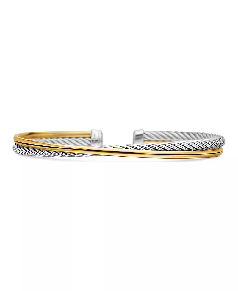 Crossover Bracelet in Sterling Silver with 18K Yellow Gold, 3mm