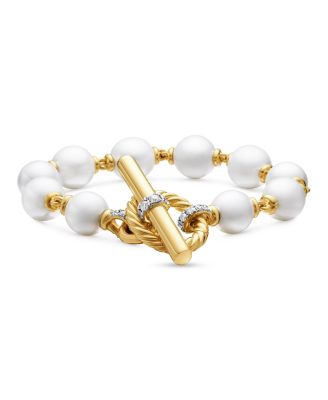 David Yurman - Pearl Linked Bracelet in 18K Yellow Gold with Diamonds