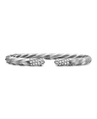 Cable Edge Bracelet in Recycled Sterling Silver with Pav&eacute; Diamonds 