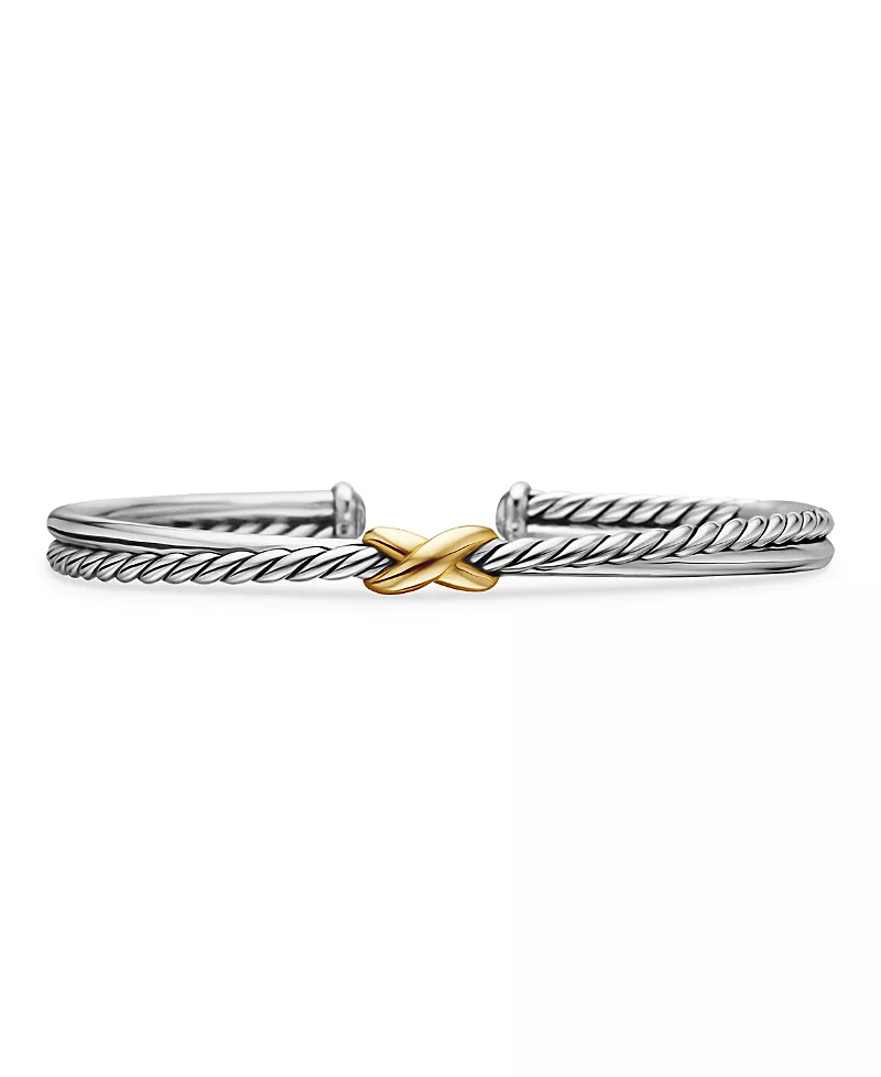 David Yurman Sterling Silver & 18K Yellow Gold Petite X Cuff Bracelet