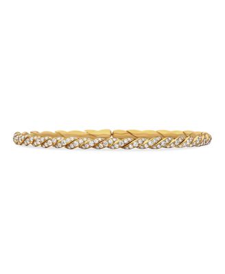 David Yurman - Sculpted Cable Flex Bracelet in 18K Yellow Gold with Diamonds, 3.5mm