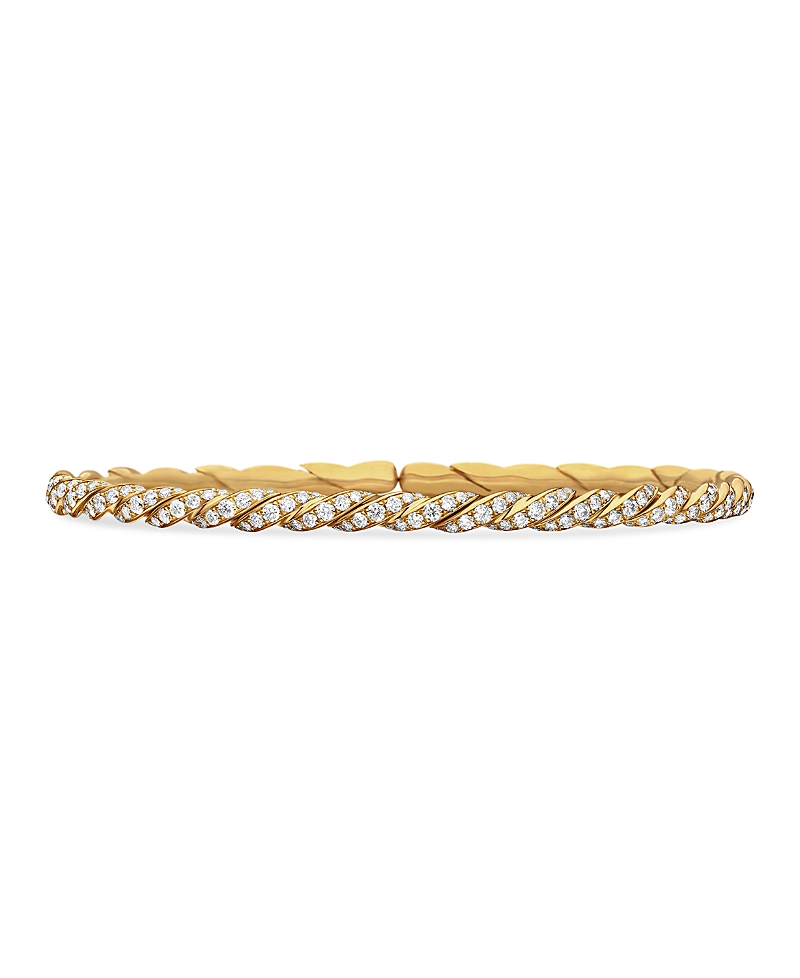 David Yurman Sculpted Cable Flex Bracelet in 18K Yellow Gold with Diamonds, 3.5mm