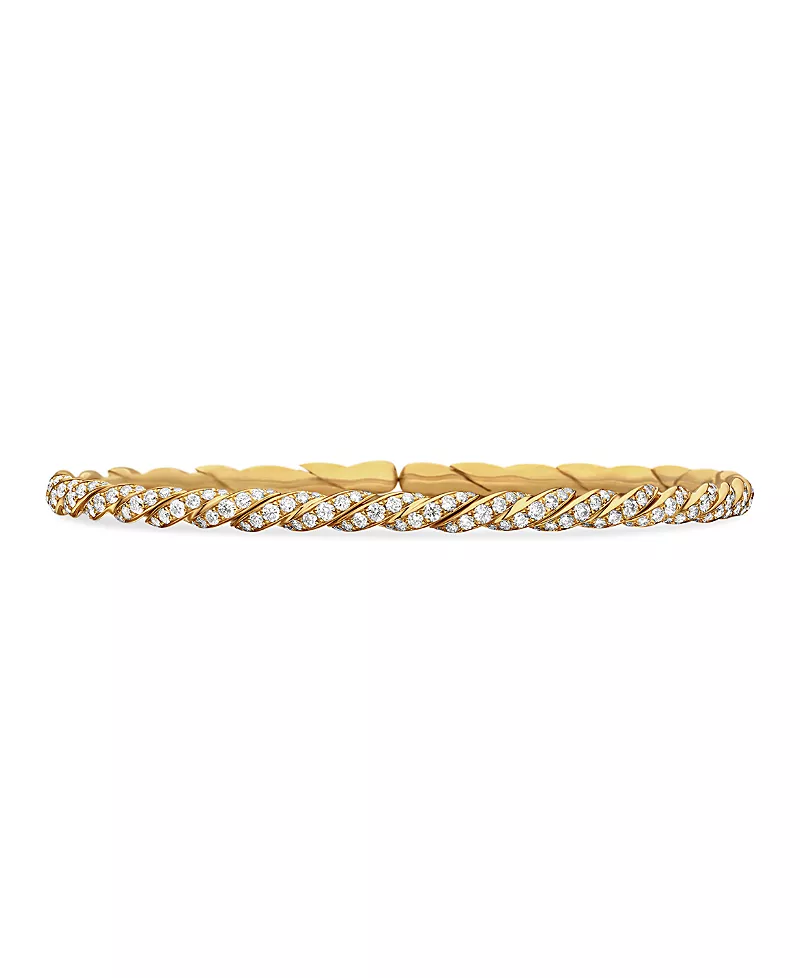 David Yurman Sculpted Cable Flex Bracelet in 18K Yellow Gold with Diamonds, 3.5mm
