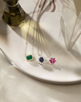 Ruby & Diamond Flower Pendant Necklace in 14K White Gold, 18"