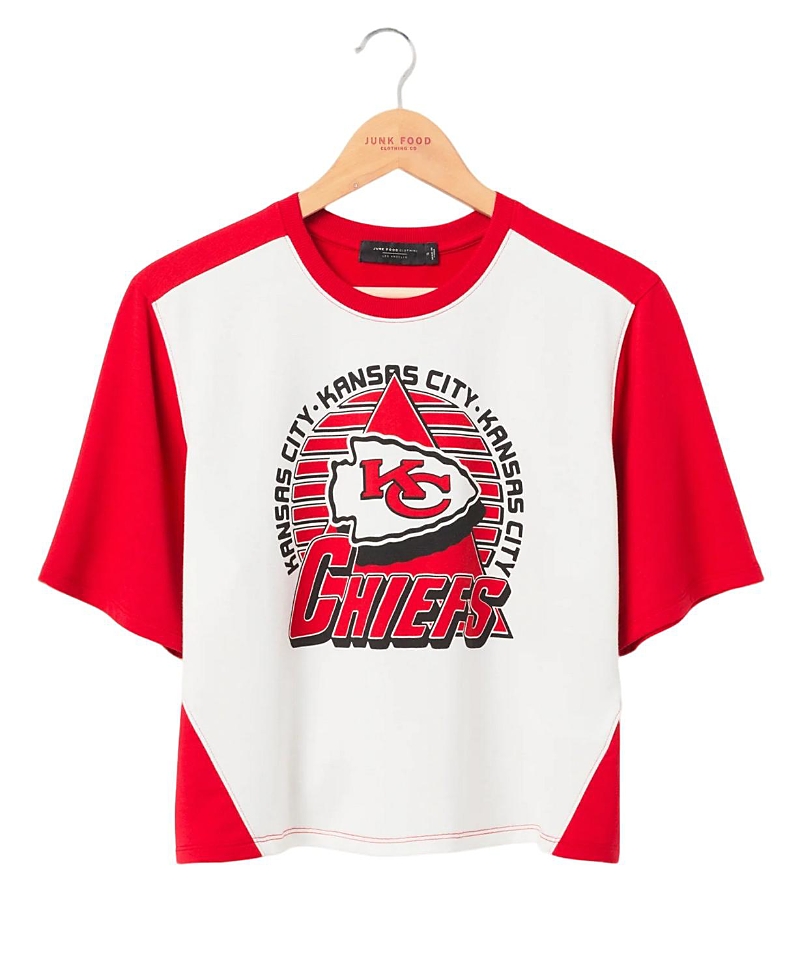 Junk Food Clothing Women's Nfl Kansas City Chiefs Color Block Crop Tee In White/licorice