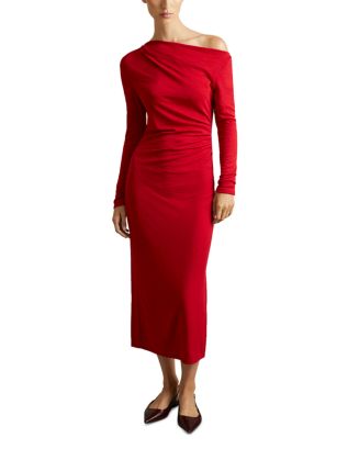 knee length dresses for ladies Women's Becky Slit V-Neck Velvet Midi Dress S/M/L Red Mean Blvd L / Red main image 0