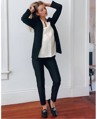 Women s Slim Leg Over-Belly Maternity Dress Pants in Black Italian Stretch Suiting Fabric