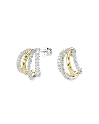 Hyperbola Crystal Split Hoop Earrings in Gold Tone & Rhodium Plated