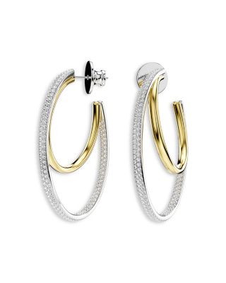 Hyperbola Crystal Double Row Hoop Earrings in Gold Tone & Rhodium Plated
