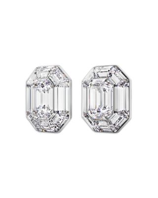 Lucent Crystal Octagon Clip On Drop Earrings in Rhodium Plated