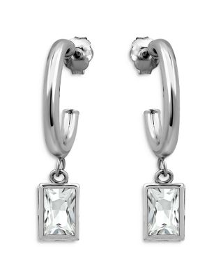 Aqua Baguette Drop Hoop Earrings - Exclusive